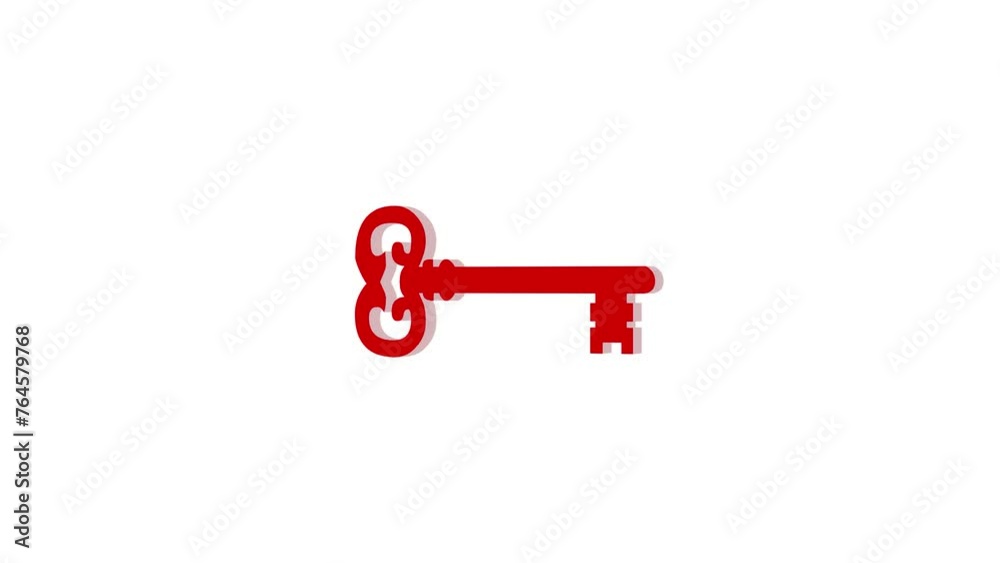 3d key logo icon loopable rotated red color animation on white background