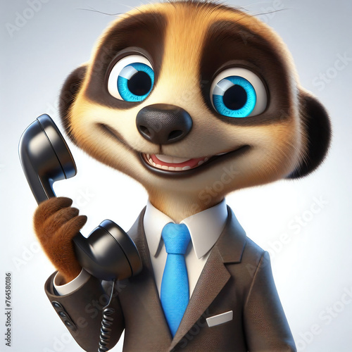 3d business with phone- meerkat cartoon character © M.studio