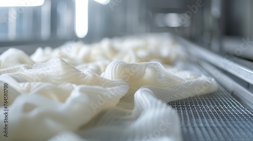 Nonwoven fabric on production conveyor belt photo