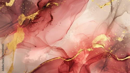 Red marble and gold abstract background texture, luxury wallpaper, generative ai