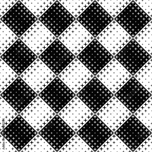 Seamless black and white geometrical star pattern background - abstract vector graphic