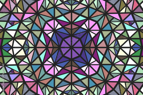 Polygonal abstract radial mosaic pattern background - hypnotic colorful circular psychedelic vector design