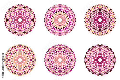 Abstract colorful floral mandala symbol set - ornamental geometrical round circular vector design elements from geometric shapes