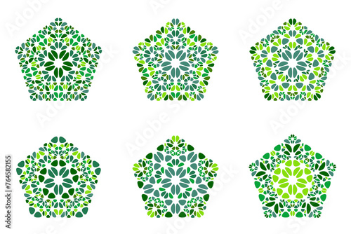 Abstract geometrical flower pentagon shape set - pentagonal colorful geometric vector design elements from stones