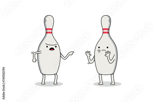 Cute bowling pins cartoon character arguing doodle
