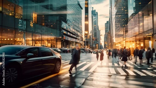 the light trails on the modern building background in shanghai china, Dynamic shot of a bustling city with a focus on upscale commercial real estate properties, AI Generated