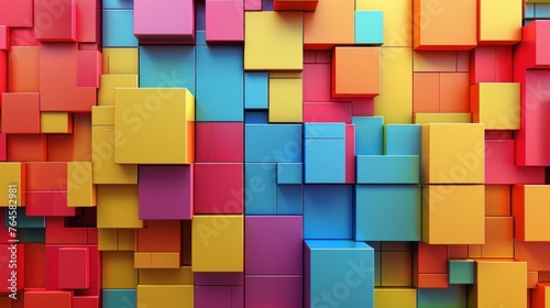 Background pattern with colorful 3D squares of different sizes.