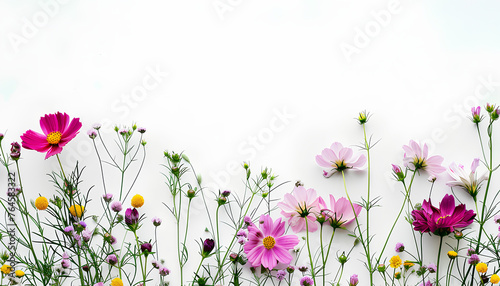 fresh spring meadow and flowers mockup, isolated on white background, half horizontal copyspace area © sirirat
