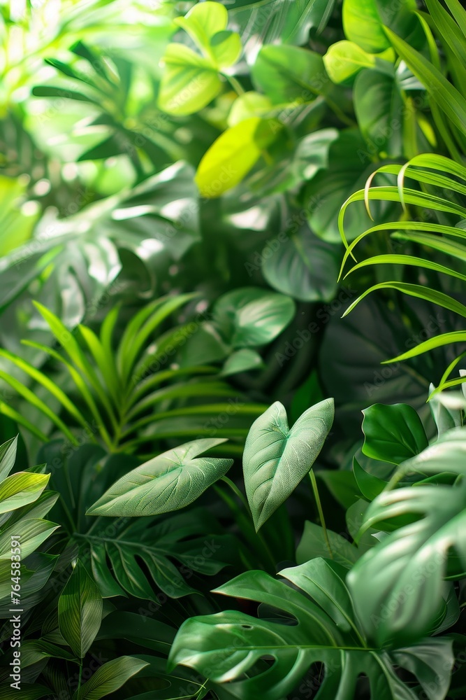 Obraz premium Indoor garden oasis, lush tropical foliage, green leaves floral arrangement isolated on white, botanical theme, nature-inspired serene atmosphere.