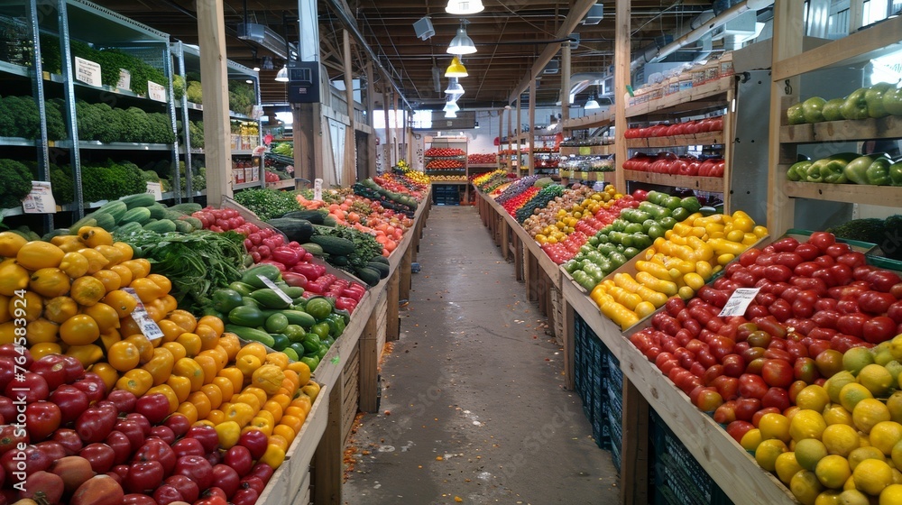 Colorful Fresh Fruits and Vegetables in a Farmers Market
