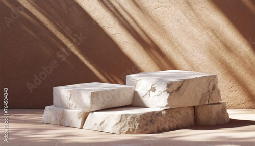 White Stone Slabs Product Podium: A Study in Textures and Forms © Tatiana