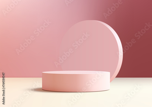 3D pink podium with circle ...