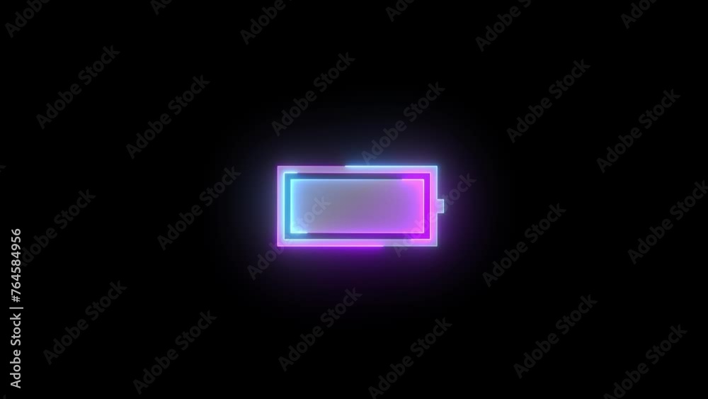 Neon battery icon cyan purple color glowing animated black background