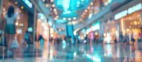 An abstract and blurred image capturing a group of people walking down a busy urban street photo