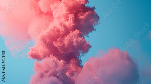 Abstract cloud of pink smoke on blue sky background. 3d rendering