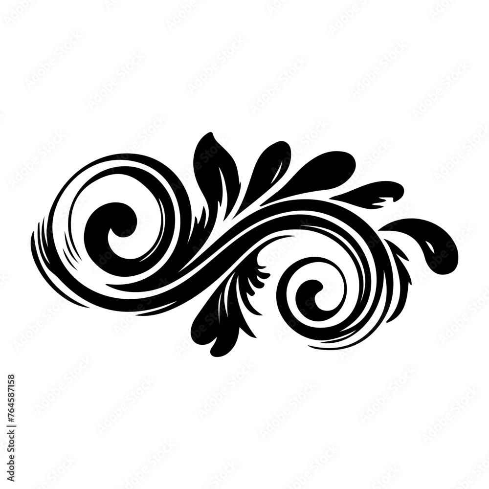 elegant swirls damask with floral flower hand draw orange black line style element illustration on white background elegant swirls damask with floral flower hand draw orange black line style element illustration on white background