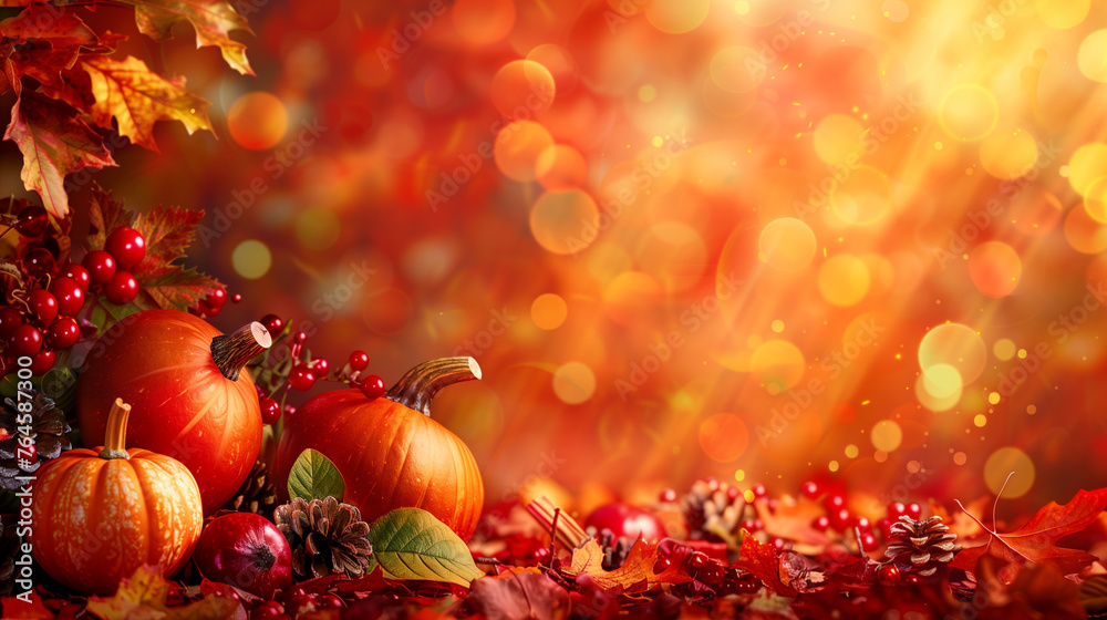 A lovely array of pumpkins in various shapes and sizes resting on a vast pile of colorful autumn leaves, creating a festive and heartwarming Thanksgiving scene A lovely array of pumpkins in various shapes and sizes resting on a vast pile of colorful autumn leaves, creating a festive and heartwarming Thanksgiving scene