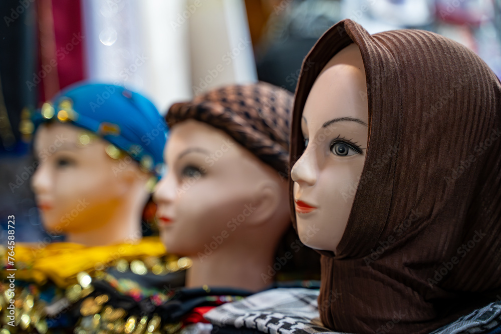 Headscarves on a lifeless mannequin. Headscarves on a lifeless mannequin.