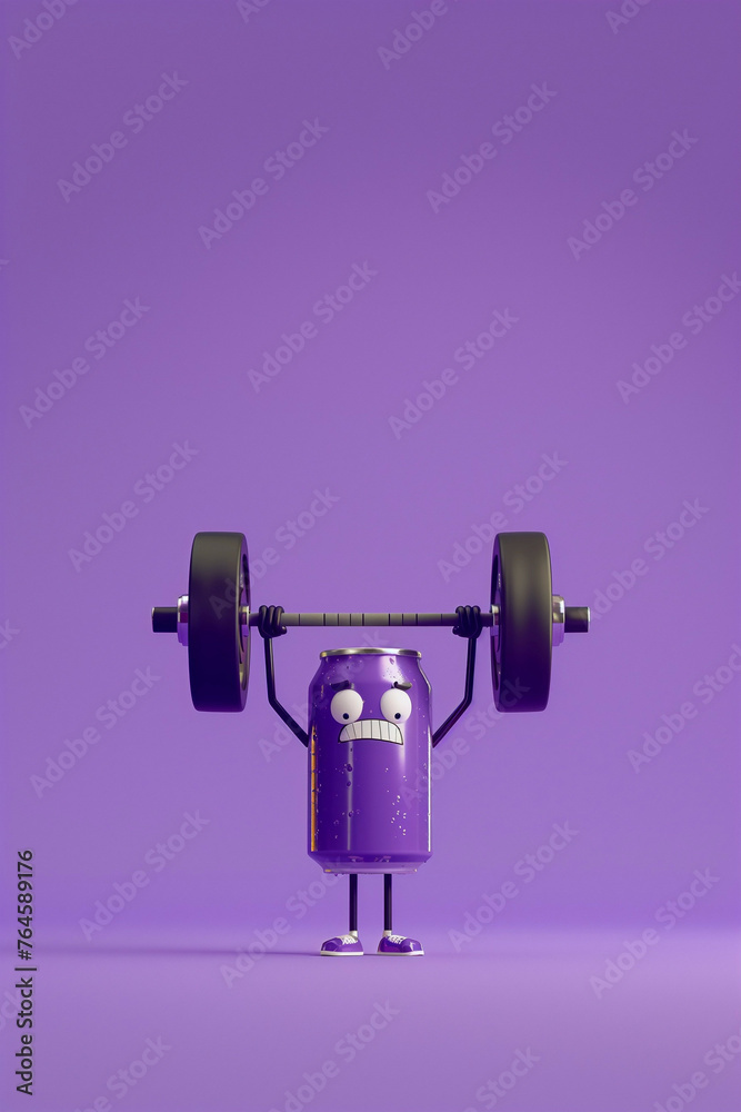 A purple converse smiling and showing her teeth lifting weights has a purple background