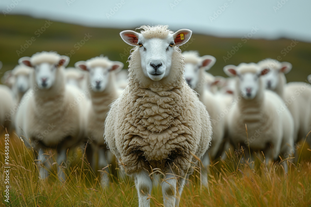 Fototapeta premium Single sheep stands out from the herd