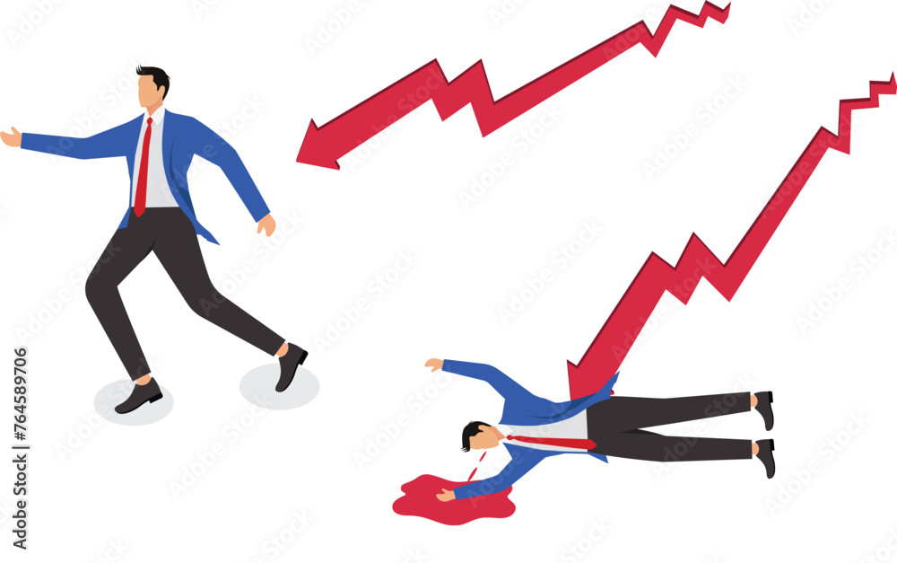 Business risk, failed business or businessman, economic or earnings recession, stock market or market price decline, Great Depression invasion, falling arrow attack on businessman