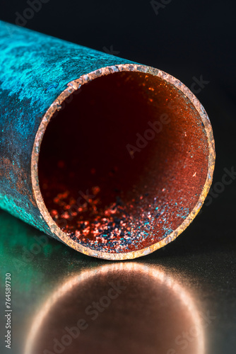 Copper Water Tube with Patina Close-up