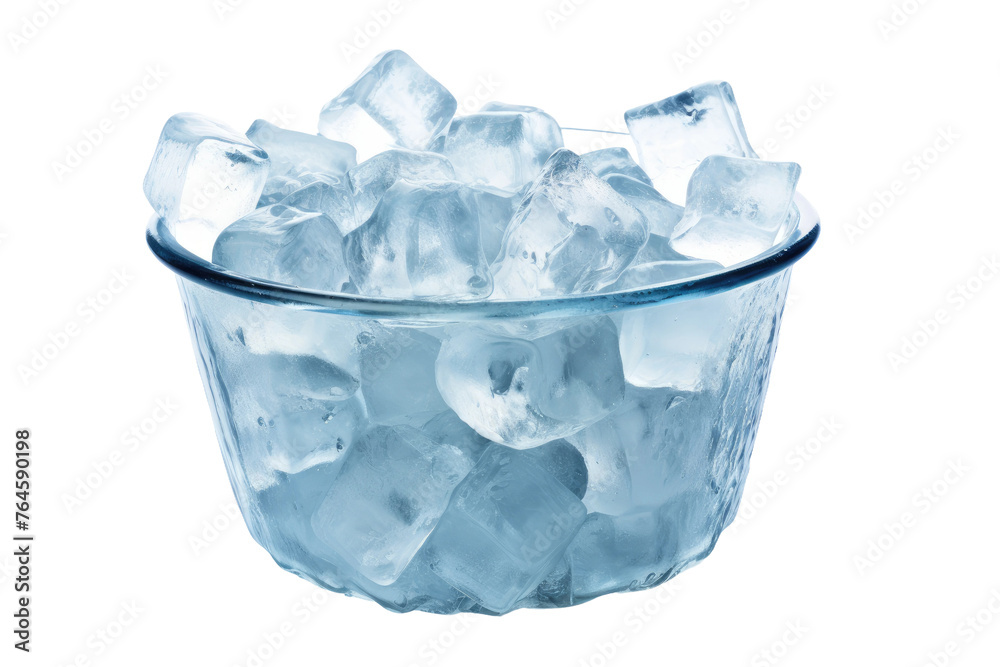 Glacial Elegance: Glass Bowl Overflowing With Ice Cubes. On White or PNG Transparent Background.. Glacial Elegance: Glass Bowl Overflowing With Ice Cubes. On White or PNG Transparent Background..