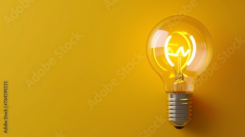 Power Icon in Bulb on yellow background. Idea concept.