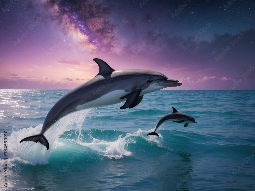 Fototapeta premium Beautiful dolphins swimming together
