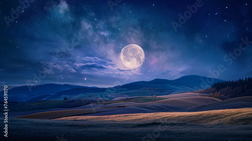  A breathtaking view of the night sky  with the moon shining brightly amidst a tapestry of twinkling stars  