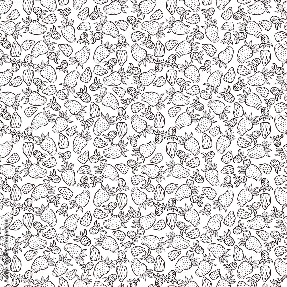 Hand drawn black pencil and marker strawberries seamless pattern isolated on white background. Can be used for textile, fabric and other printed products.
