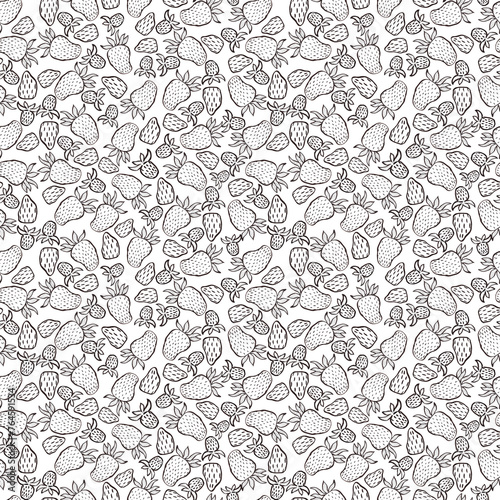 Wallpaper Mural Hand drawn black pencil and marker strawberries seamless pattern isolated on white background. Can be used for textile, fabric and other printed products. Torontodigital.ca