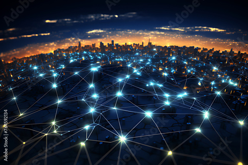 Networks and artificial intelligence technology or Chatbot Chat AI to create futuristic connectivity and global innovation to enable online access to information and information networks.