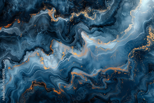 A blue and gold swirl pattern that appears to be a painting or a piece of art