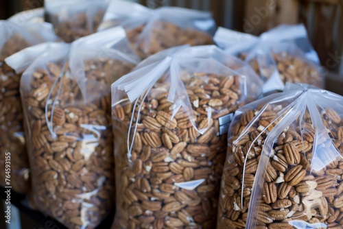 bags of shelled pecans ready for sale at the farm
