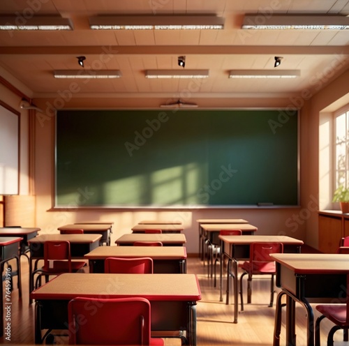 Modern classroom interior, lighty airy room in school for education photo