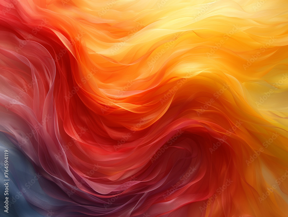 A colorful, abstract painting with a red, yellow, and blue swirl