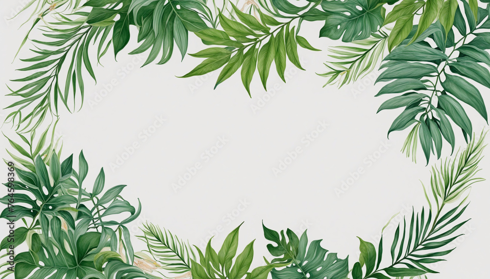 lush foliage as a frame border, isolated with copyspace colorful background
