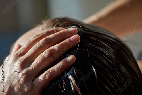 person receiving hair massage therapy for improved circulation