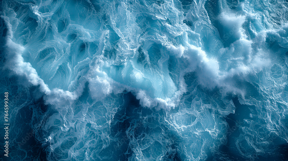 Obraz premium Mesmerizing view of waves in the ocean. Dark blue color. Mystical spectacle. View from a drone.