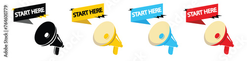 Megaphone with Get it Now speech bubble. Loudspeaker. Banner for business, marketing and advertising