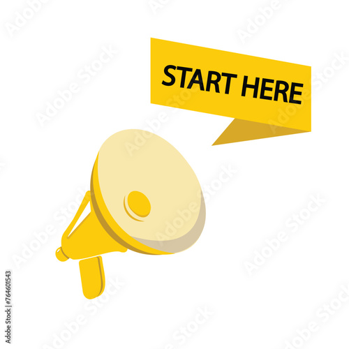 Megaphone with Get it Now speech bubble. Loudspeaker. Banner for business, marketing and advertising