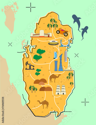 Qatar travel maps flat design