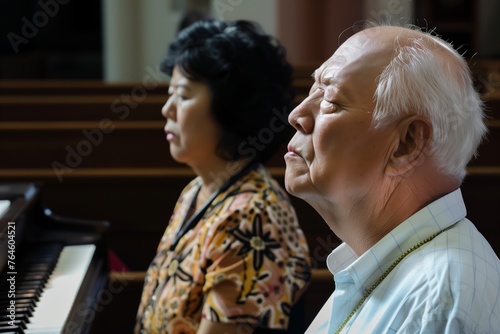 churchgoer listening to an organ performance eyes closed