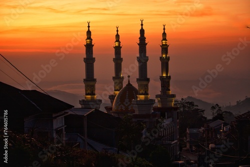 mosque at sunset photo