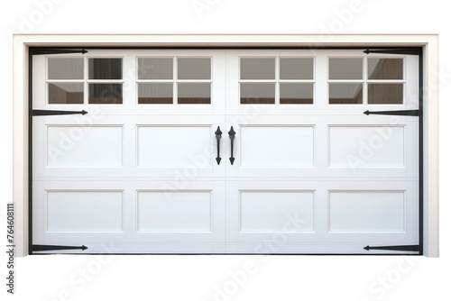 Luminous Window Above Sublime White Garage Door. On White or PNG Transparent Background..