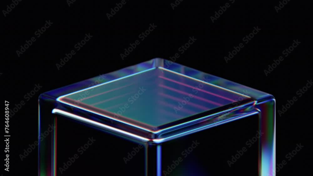 Abstract animation, 3d render of rotating glass cube, 4k seamless looped video
