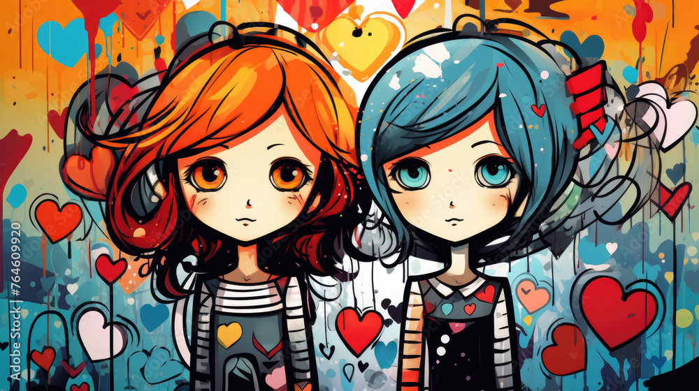 Stylish street graffiti with the face of a woman, doodle art cute girls grafitti art with colorful vibrant colours Stylish street graffiti with the face of a woman, doodle art cute girls grafitti art with colorful vibrant colours