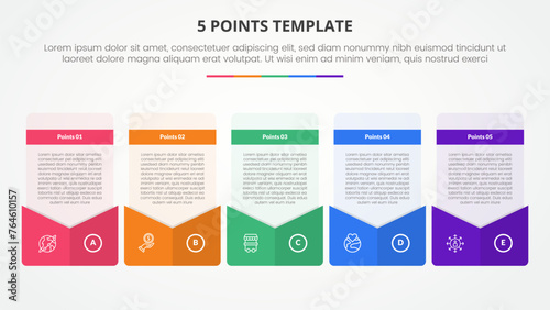 5 points stage template infographic concept for slide presentation with creative box envelope style footer with 5 point list with flat style