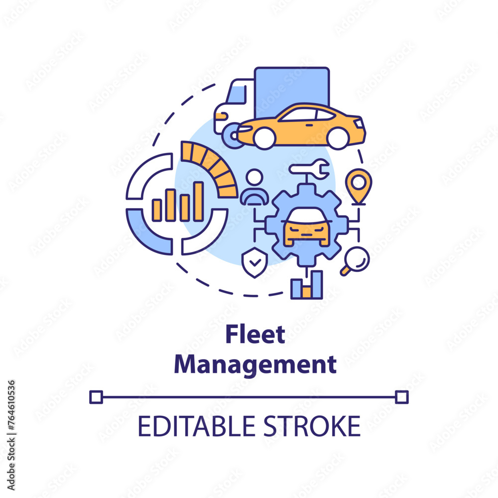 Fleet management multi color concept icon. Vehicle maintenance. Operational efficiency. Round shape line illustration. Abstract idea. Graphic design. Easy to use in infographic, presentation